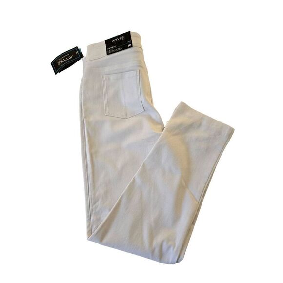 NWT Attyre Women's Audrey Embellished Hem Stretch Slim Ankle Pants White Size 10 - Picture 13 of 13
